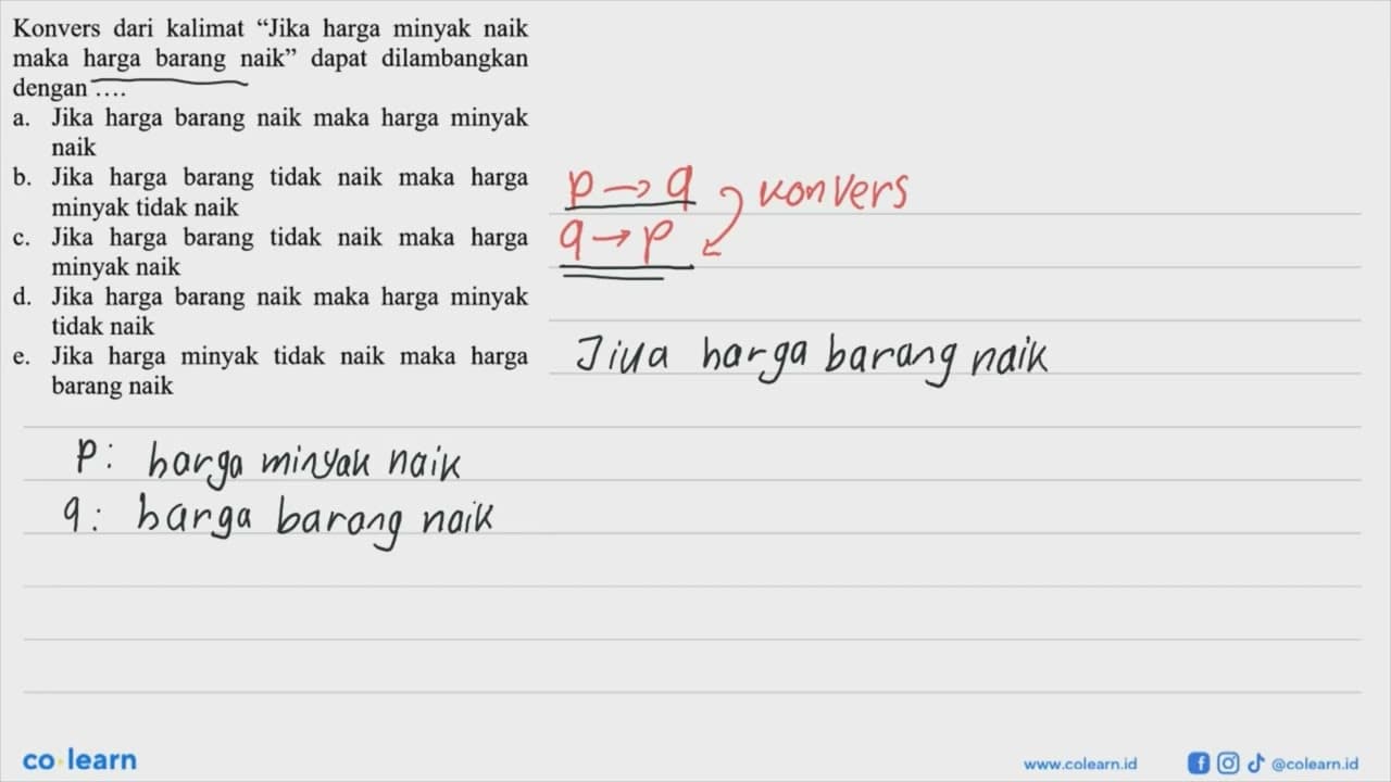 Konvers dari kalimat 'Jika harga minyak naik maka harga