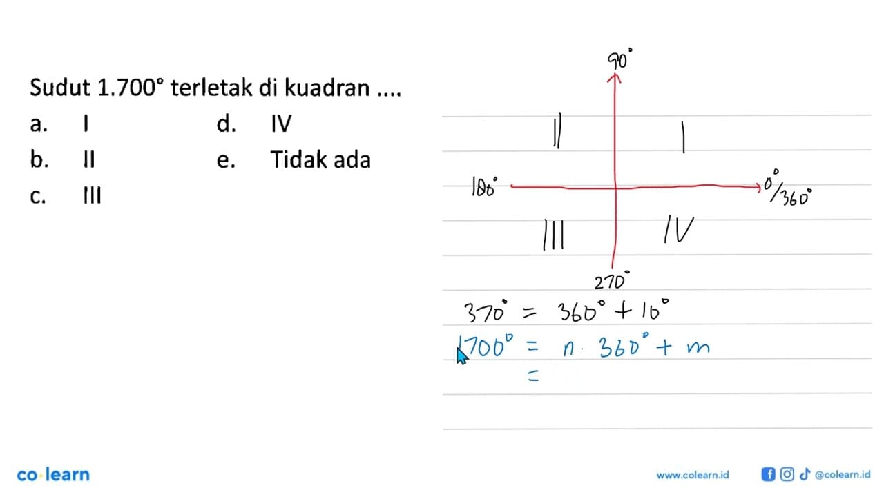 Sudut 1.700 terletak di kuadran ...