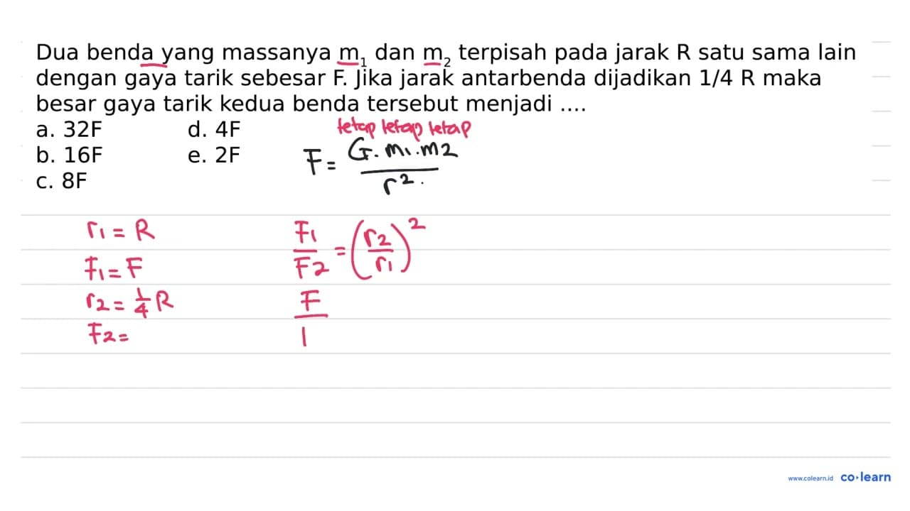 Dua benda yang massanya m1 dan m2 terpisah pada jarak R