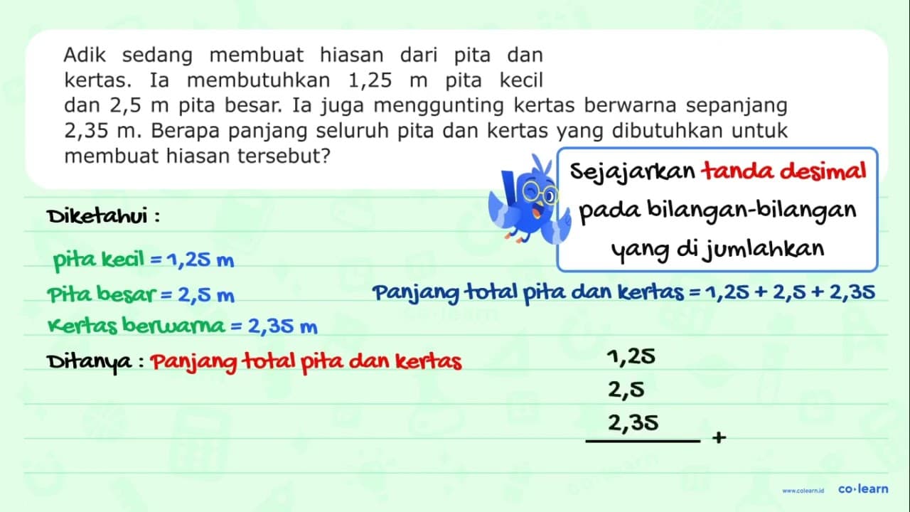 Adik sedang membuat hiasan dari pita dan kertas. Ia