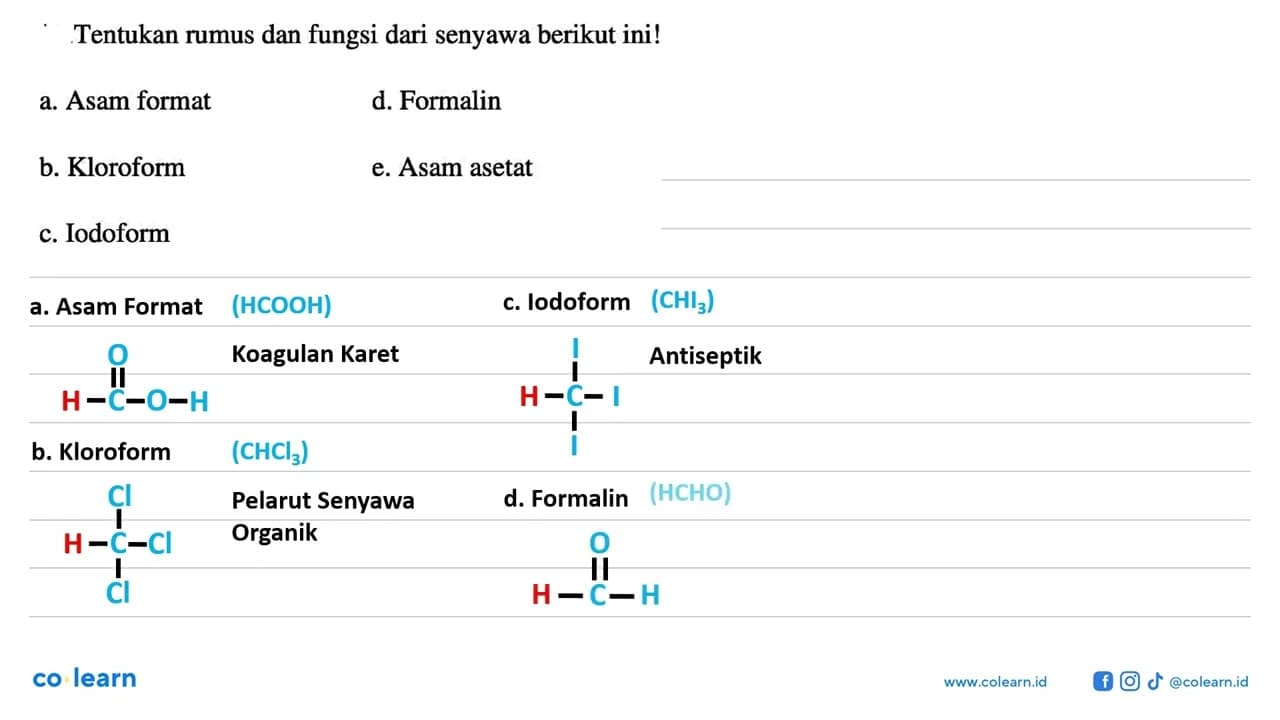 Tentukan rumus dan fungsi dari senyawa berikut ini! a. Asam