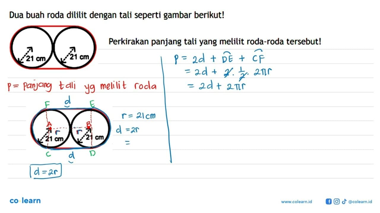 Dua buah roda dililit dengan tali seperti gambar berikut!