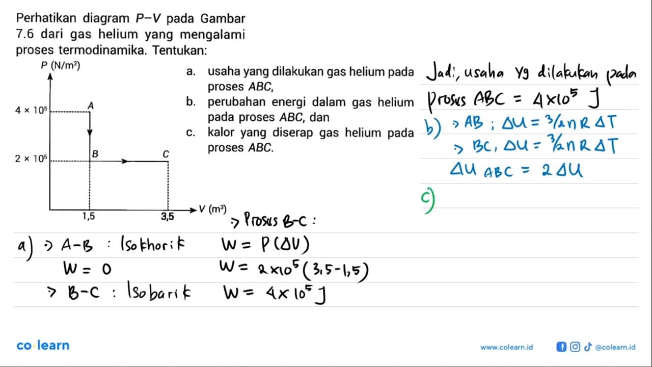 Perhatikan diagram P-V pada Gambar 7.6 dari gas helium yang