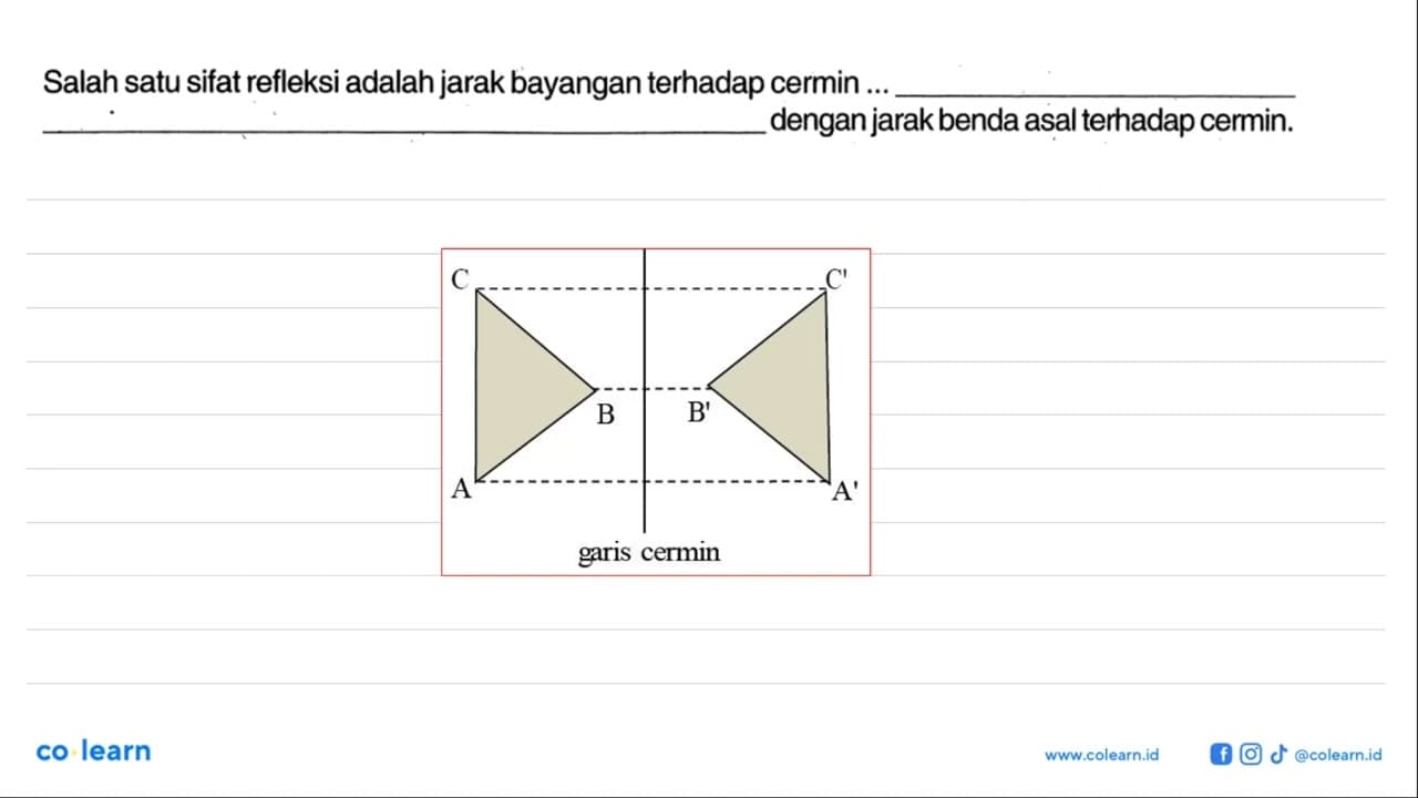 Salah satu sifat refleksi adalah jarak bayangan terhadap