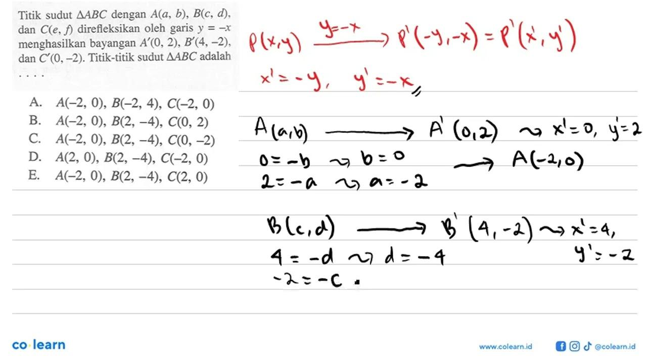 Titik sudut AABC dengan A(a, b), B(c, d), dan C(e, f)