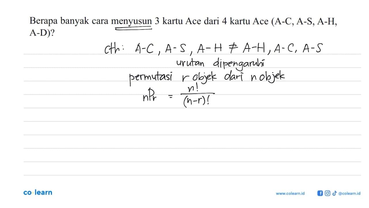 Berapa banyak cara menyusun 3 kartu Ace dari 4 kartu Ace