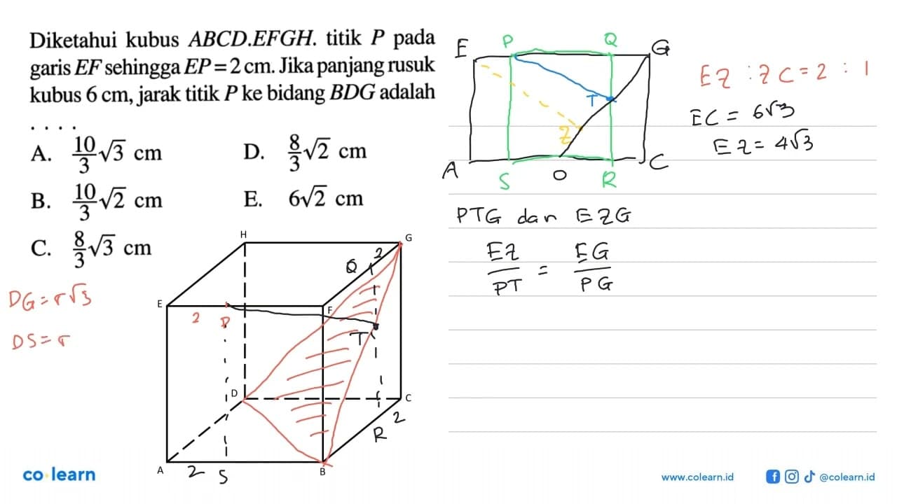 Diketahui kubus ABCD.EFGH. titik P pada garis EF sehingga