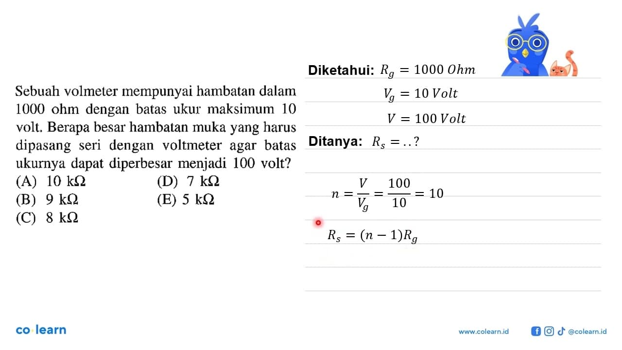 Sebuah volmeter mempunyai hambatan dalam 1000 ohm dengan