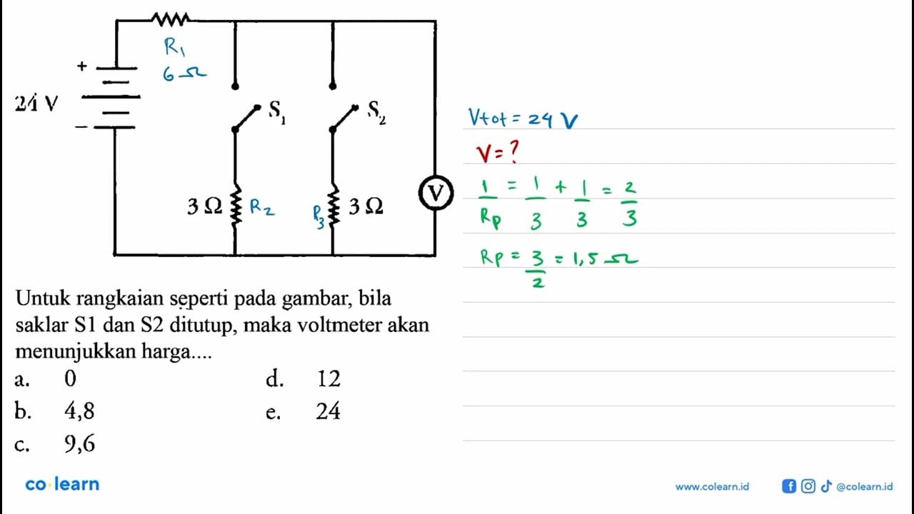 24 V S1 S2 3 Ohm 3 Ohm V Untuk rangkaian seperti pada