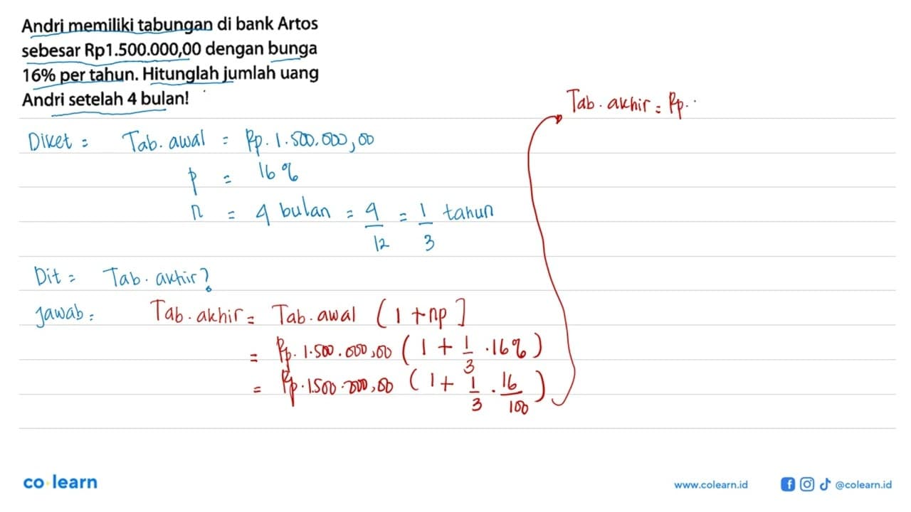 Andri memiliki tabungan di bank Artos sebesar