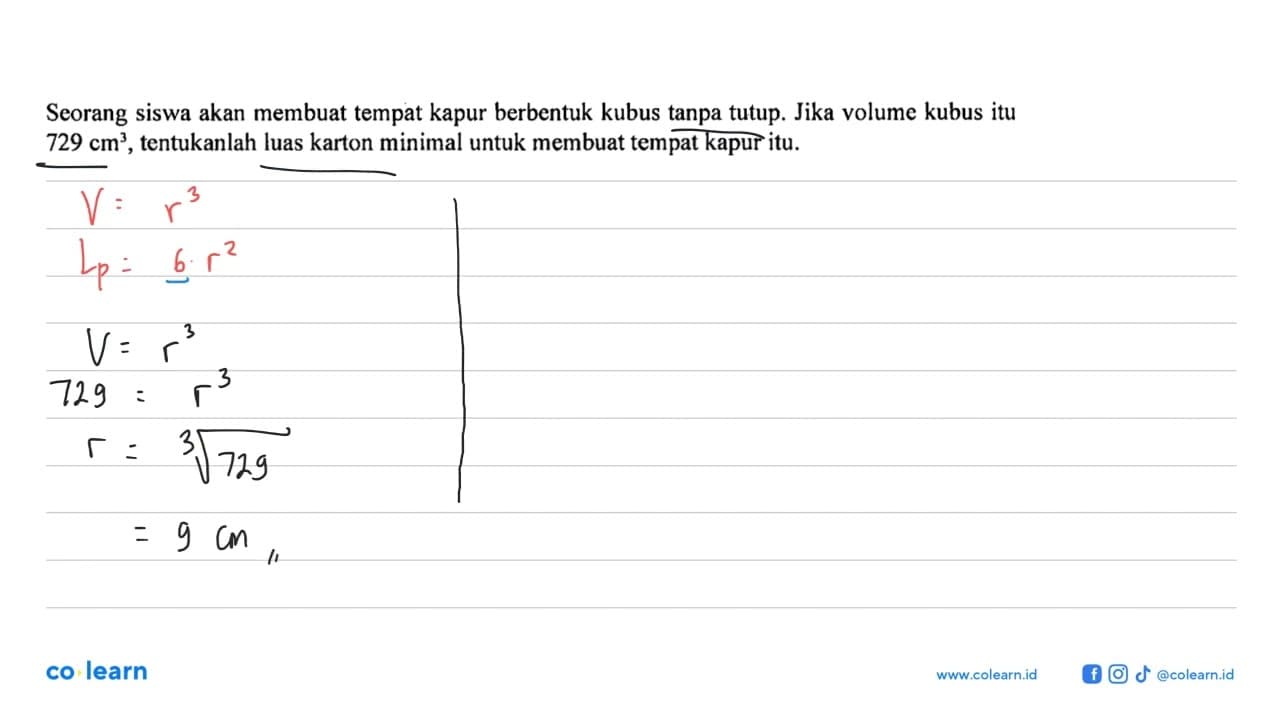 Seorang siswa akan membuat tempat kapur berbentuk kubus