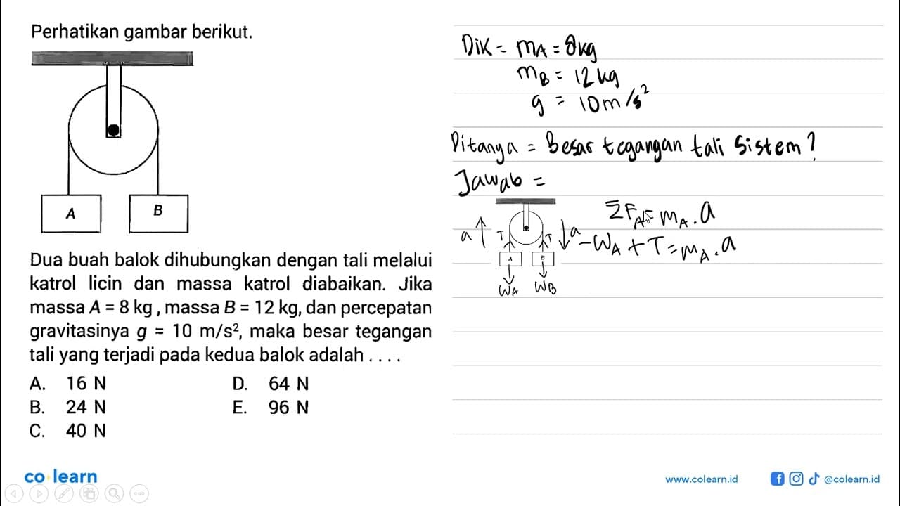 Perhatikan gambar berikut. A BDua buah balok dihubungkan