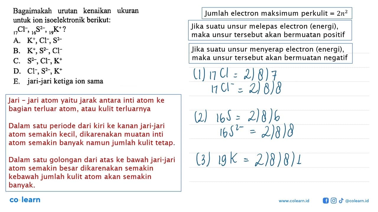 Bagaimakah urutan kenaikan ukuran untuk ion isoelektronik