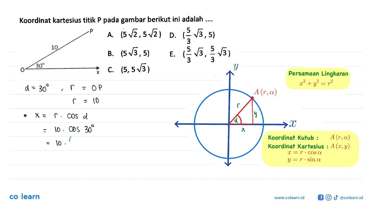 Koordinat kartesius titik P pada gambar berikut ini adalah