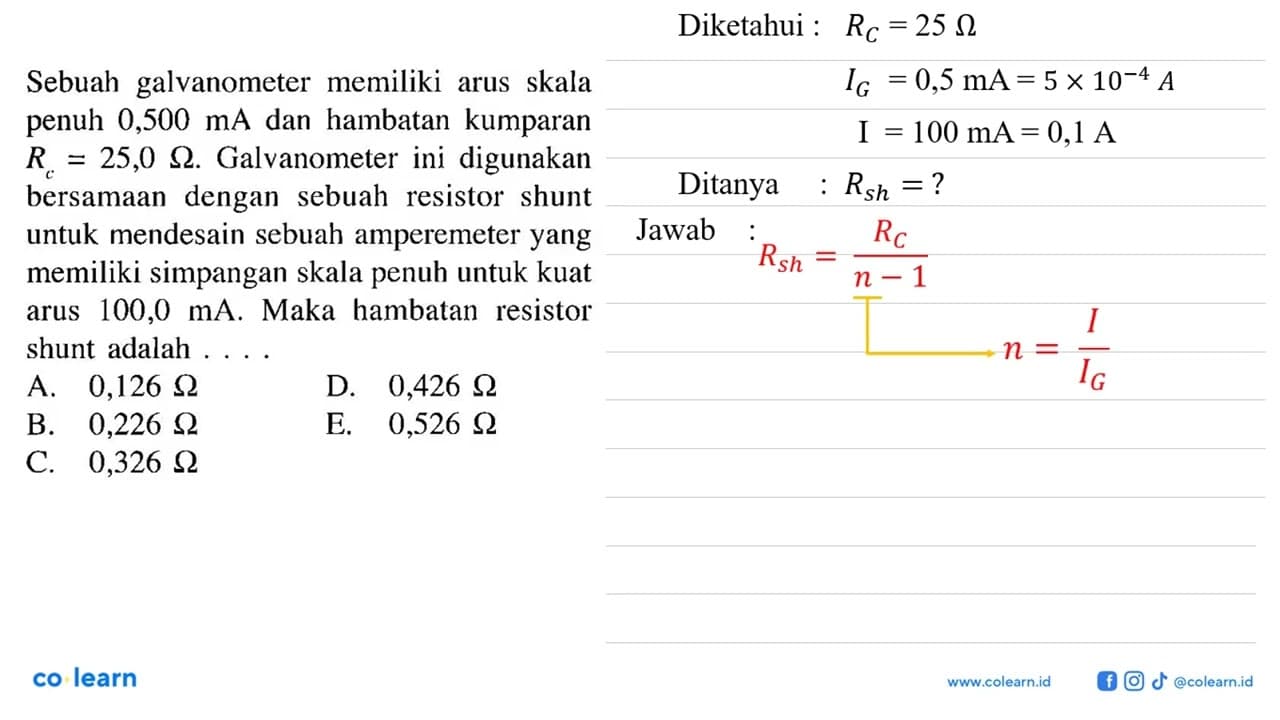 Sebuah galvanometer memiliki arus skala penuh 0,500 mA dan