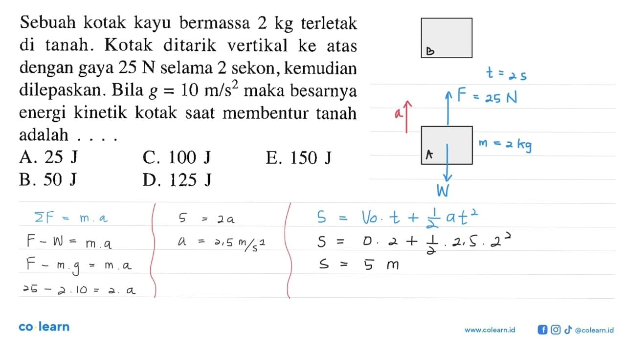 Sebuah kotak kayu bermassa 2 kg terletak di tanah. Kotak