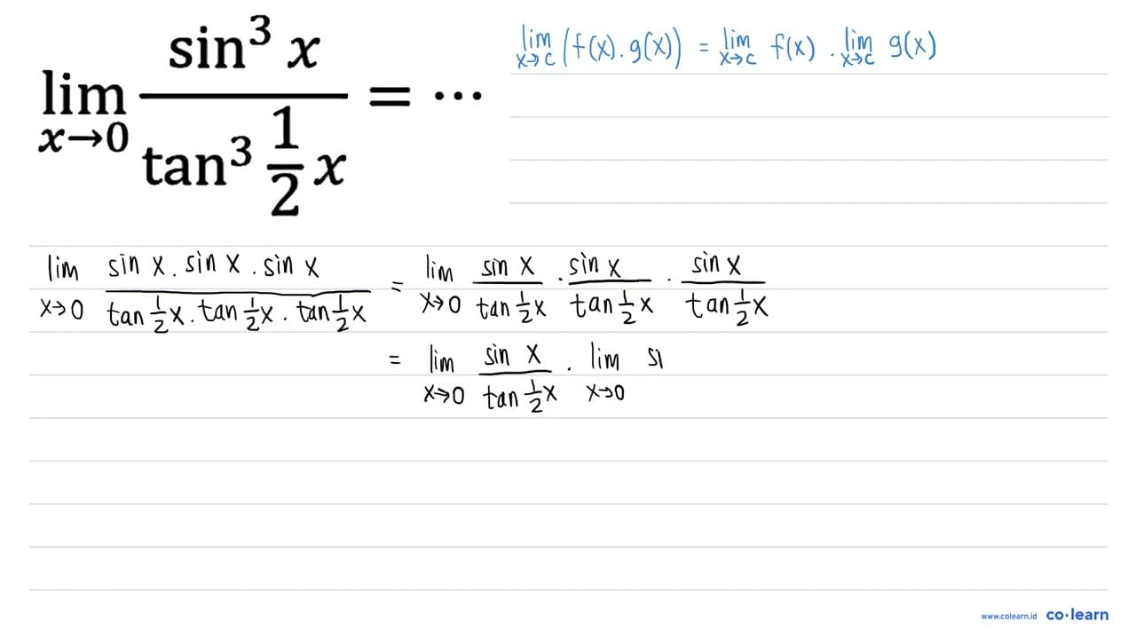 lim _(x -> 0) (sin ^(3) x)/(tan ^(3) (1)/(2) x)=..