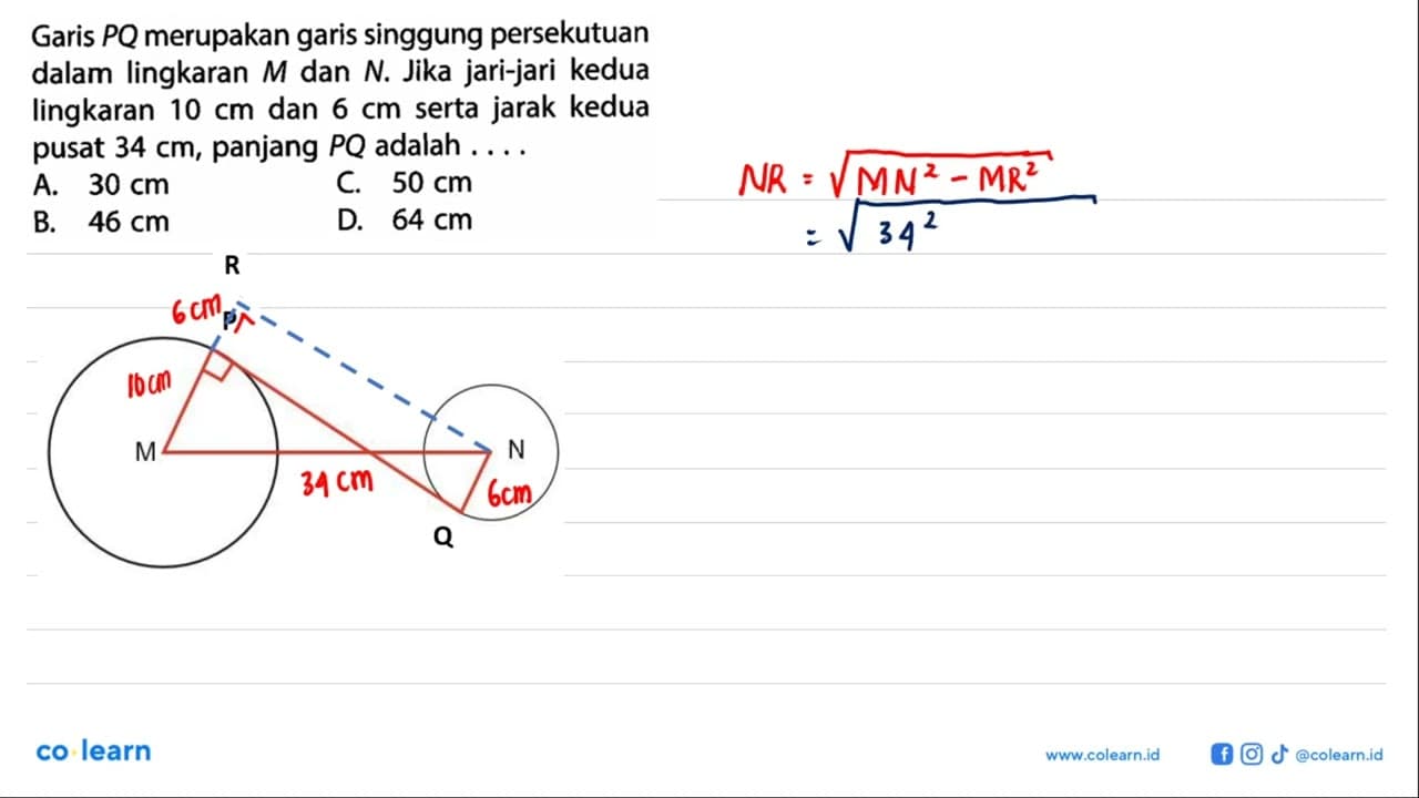 Garis P Q merupakan garis singgung persekutuan dalam