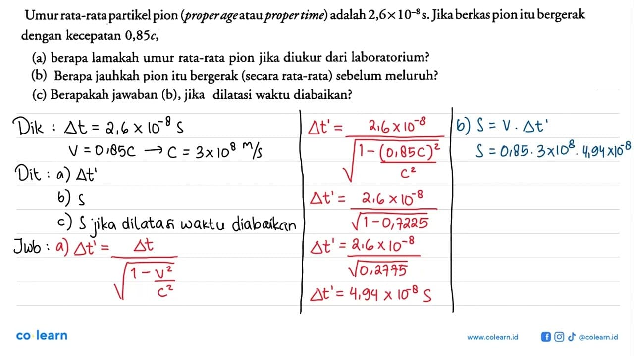 Umur rata-rata partikel pion (properage atau proper time)