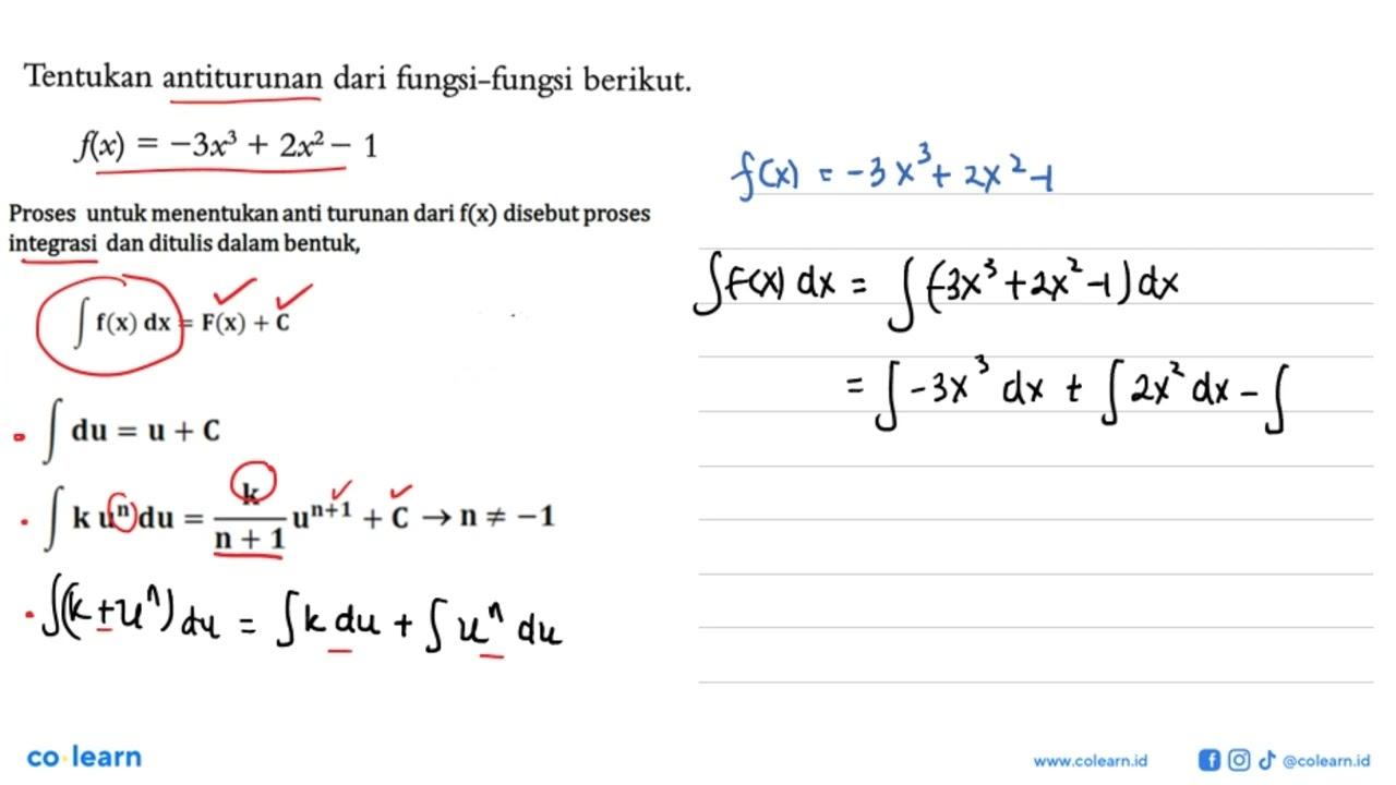 Tentukan antiturunan dari fungsi-fungsi