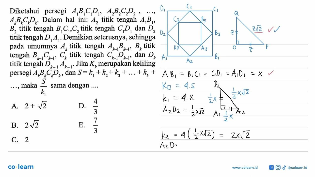 Diketahui persegi A1B1C1D1, A2B2C2D2, ..., AkBkCkDk. Dalam