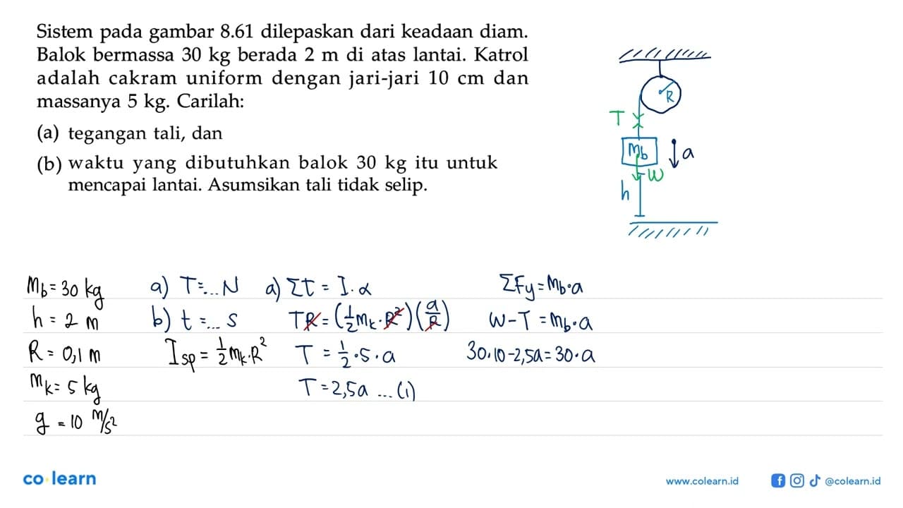 Sistem pada gambar 8.61 dilepaskan dari keadaan diam. Balok