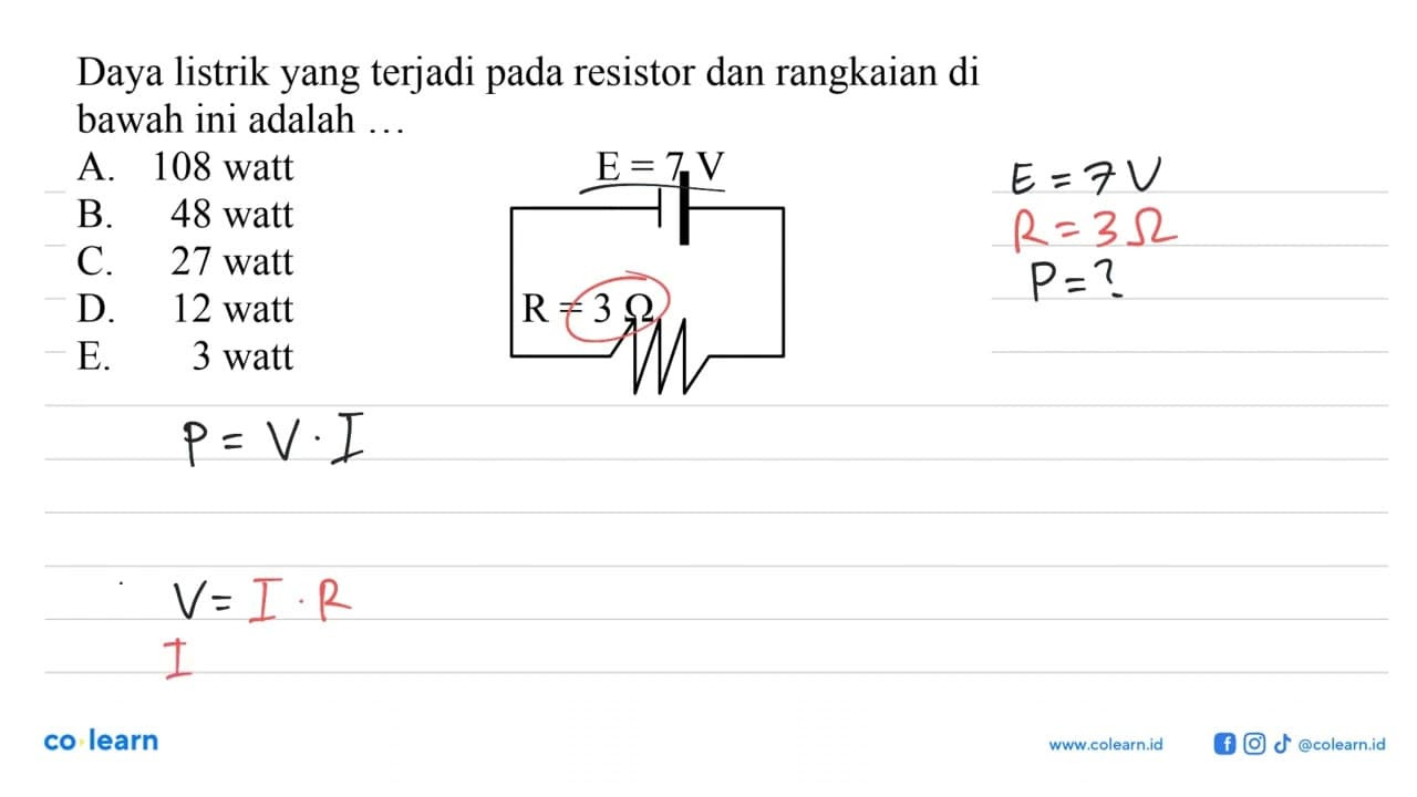 Daya listrik yang terjadi pada resistor dan rangkaian di