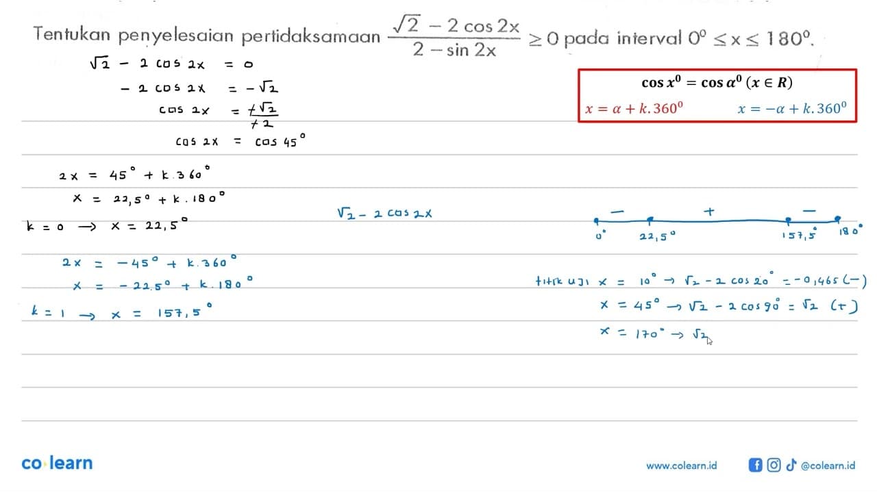 Tentukan penyelesaian pertidaksamaan (akar(2)-2 cos