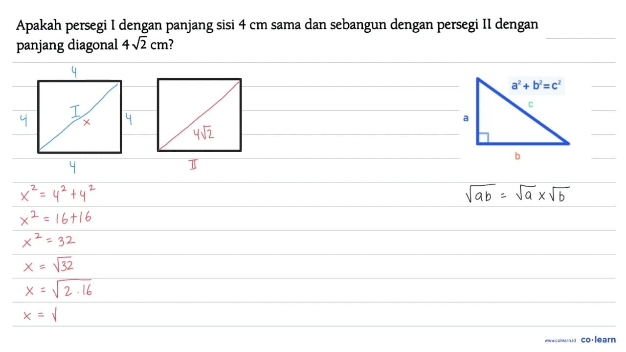 Apakah persegi I dengan panjang sisi 4 cm sama dan sebangun