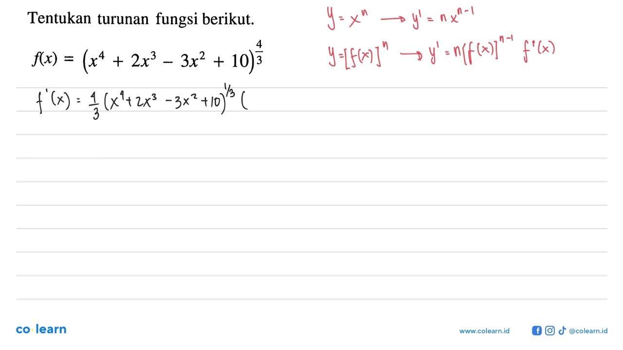 Tentukan turunan fungsi berikut.