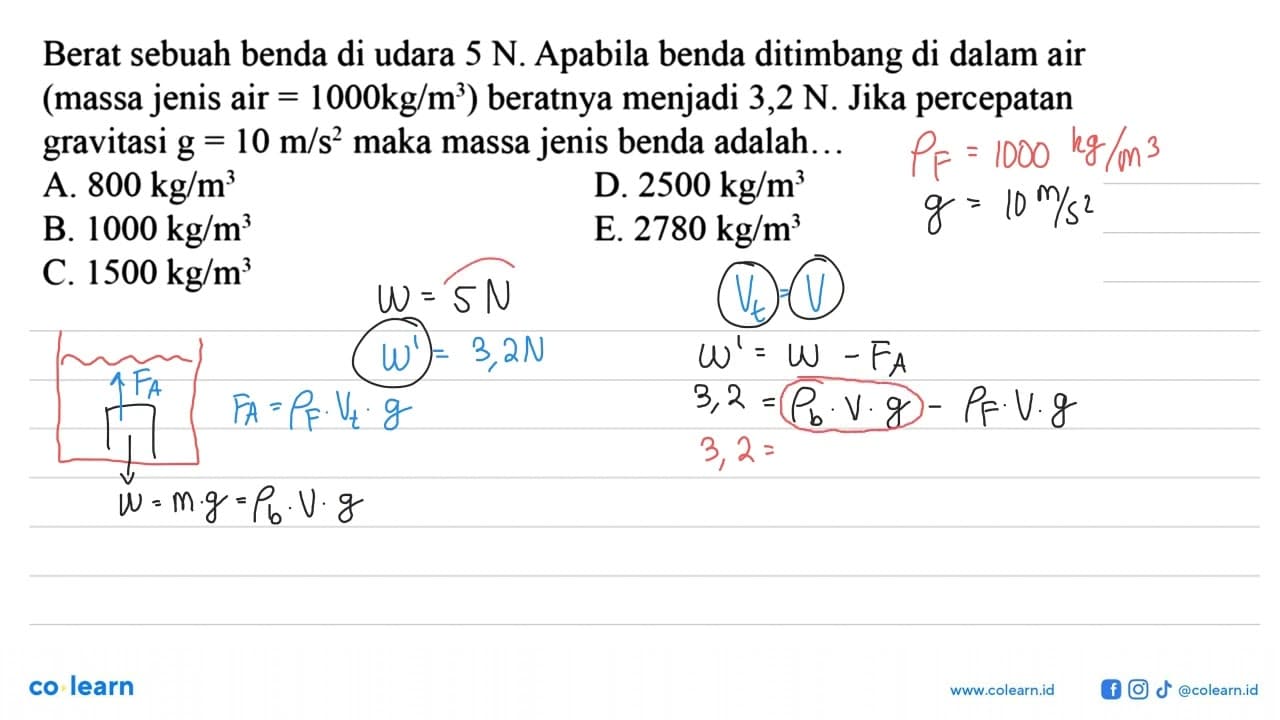 Berat sebuah benda di udara 5 N. Apabila benda ditimbang di