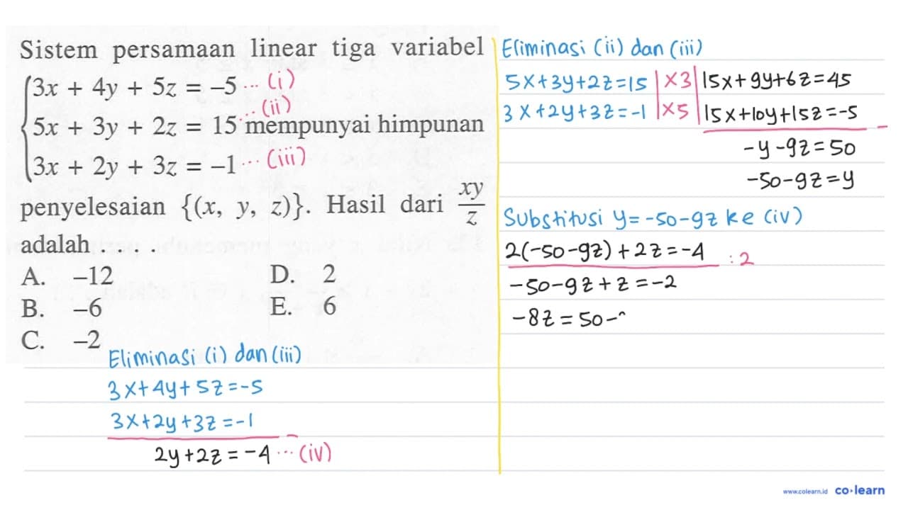 Sistem persamaan linear tiga variabel{3x+4y+5z=-5