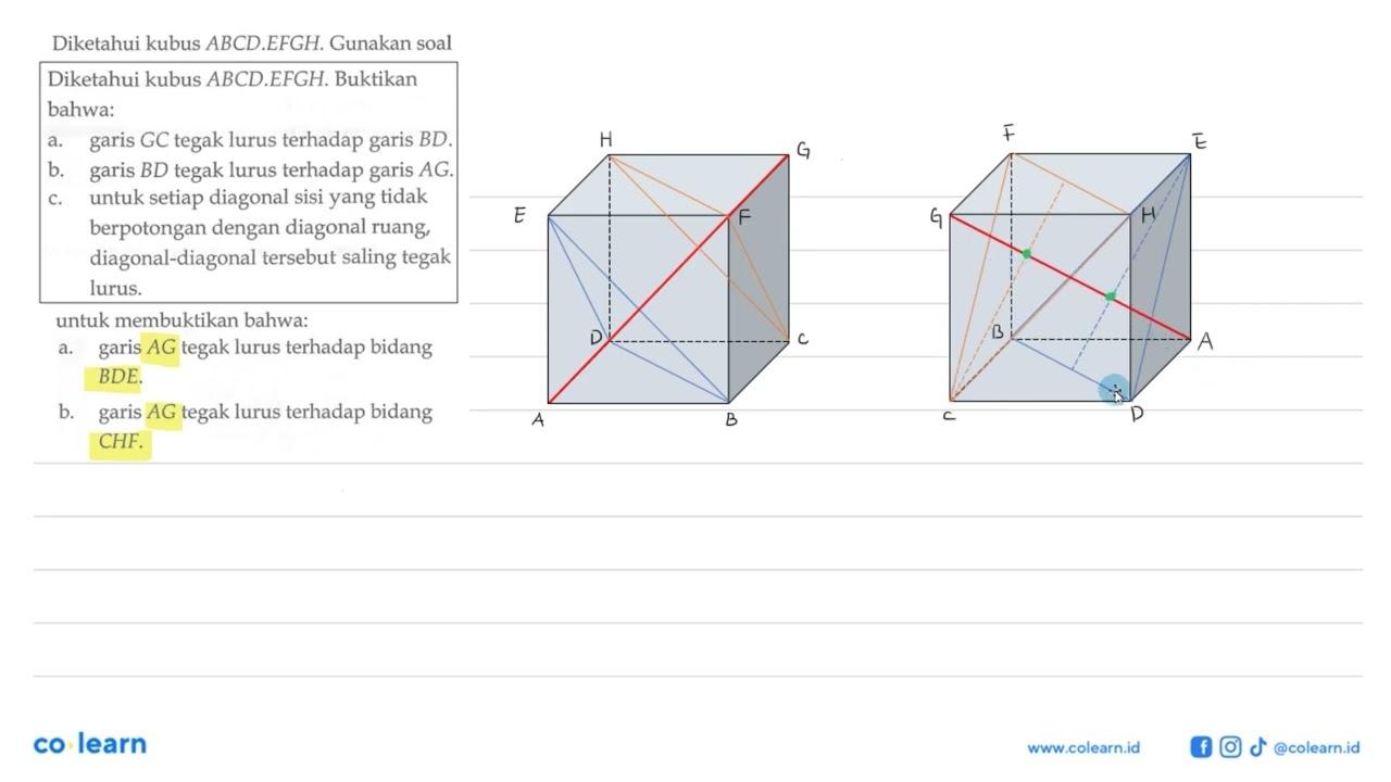 Diketahui kubus ABCD.EFGH. Gunakan soal Diketahui kubus