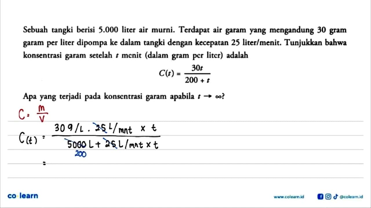 Sebuah tangki berisi 5.000 liter air murni. Terdapat air