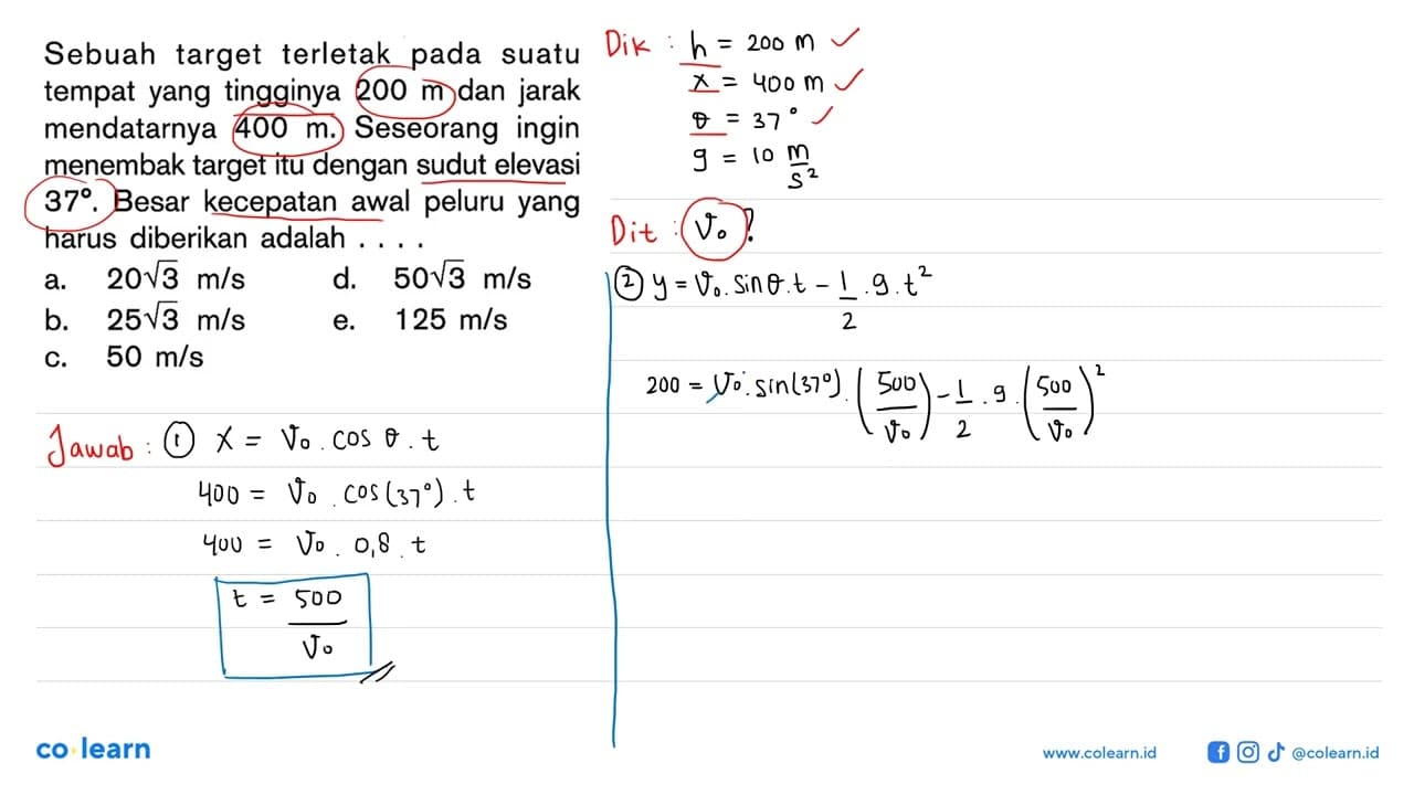 Sebuah target terletak pada suatu tempat yang tingginya 200