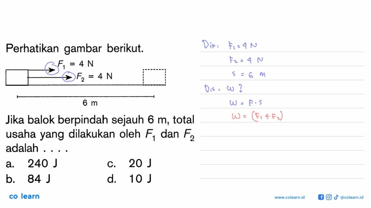 Perhatikan gambar berikut.F1=4N F2=4N6 mJika balok