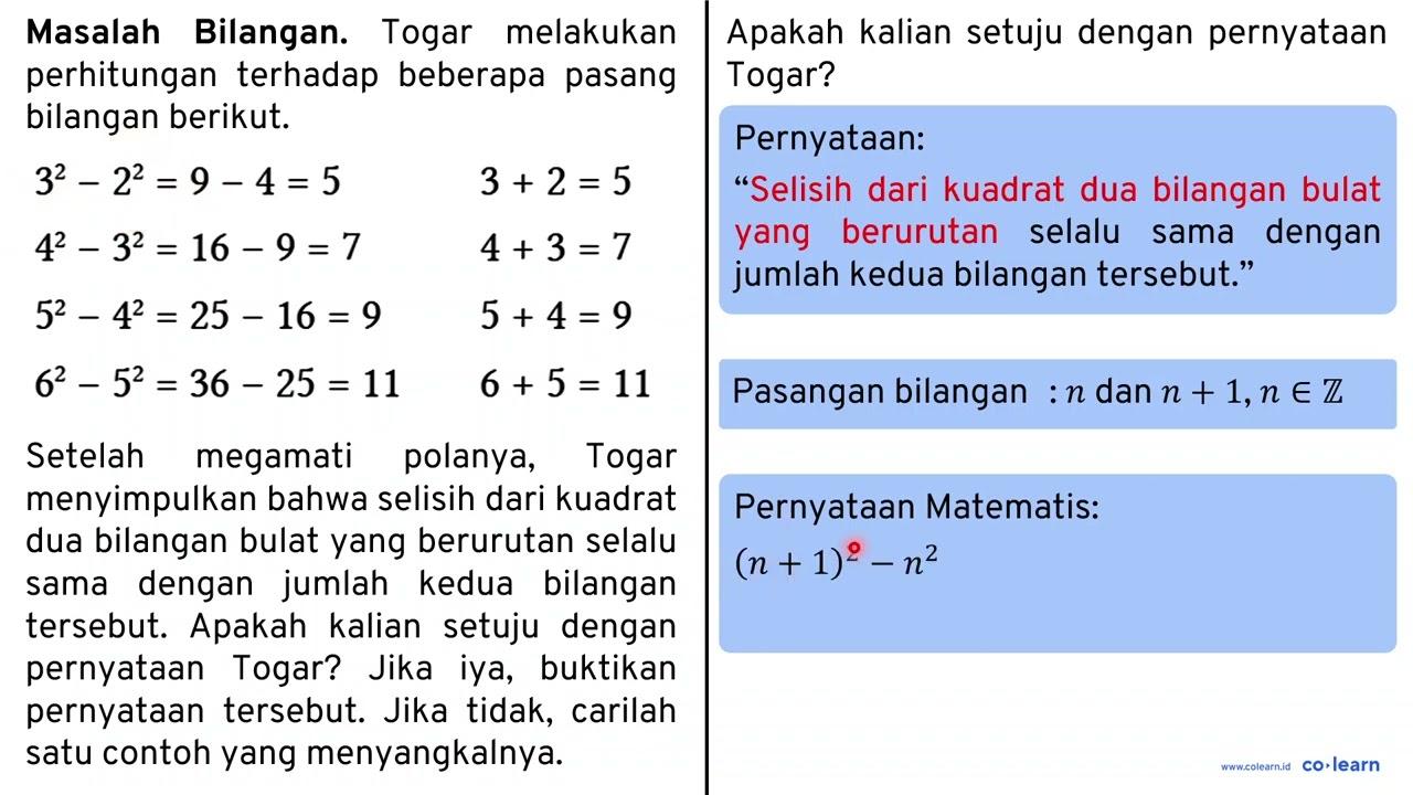 Masalah Bilangan. Togar melakukan perhitungan terhadap