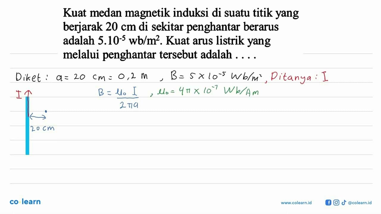 Kuat medan magnetik induksi di suatu titik yang berjarak 20