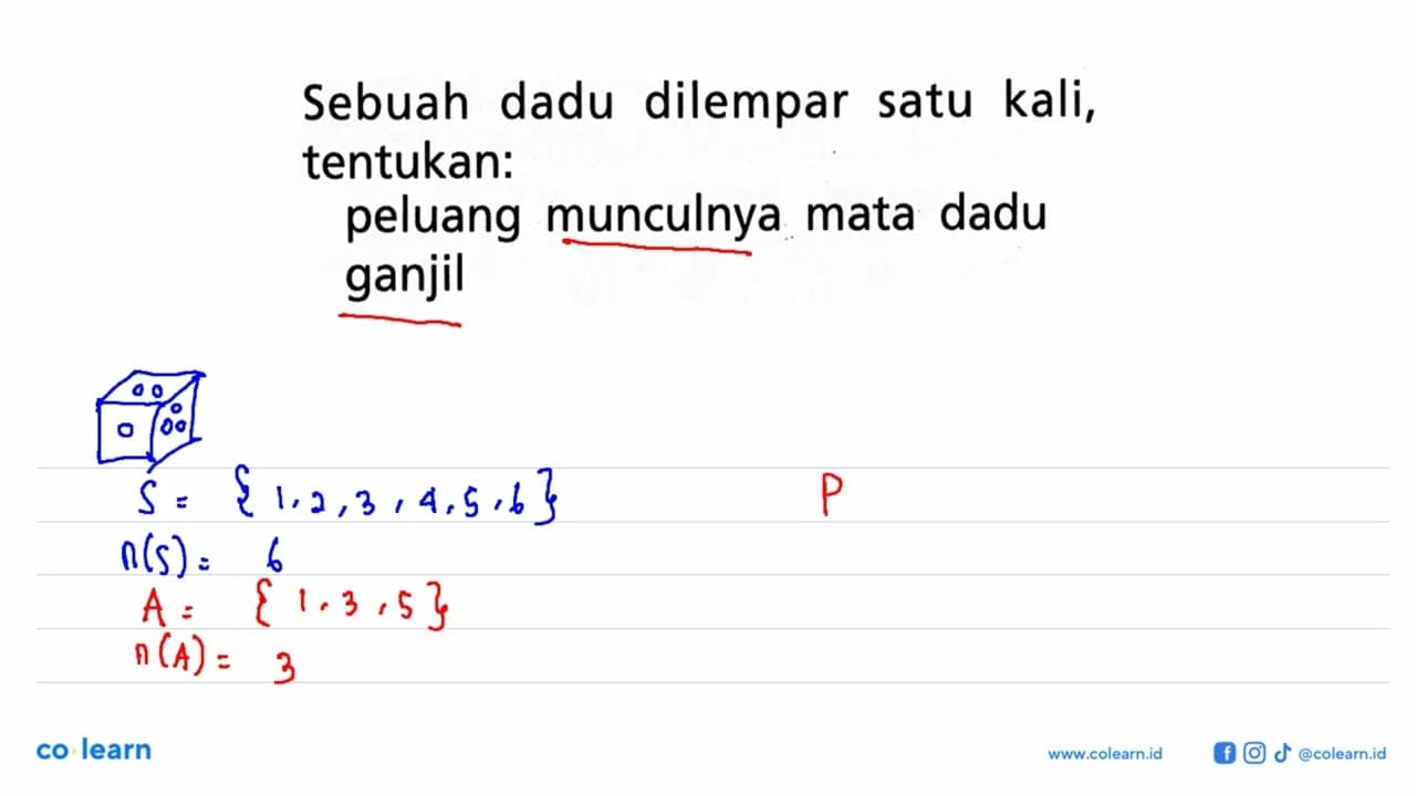 Sebuah dadu dilempar satu kali, tentukan:peluang munculnya