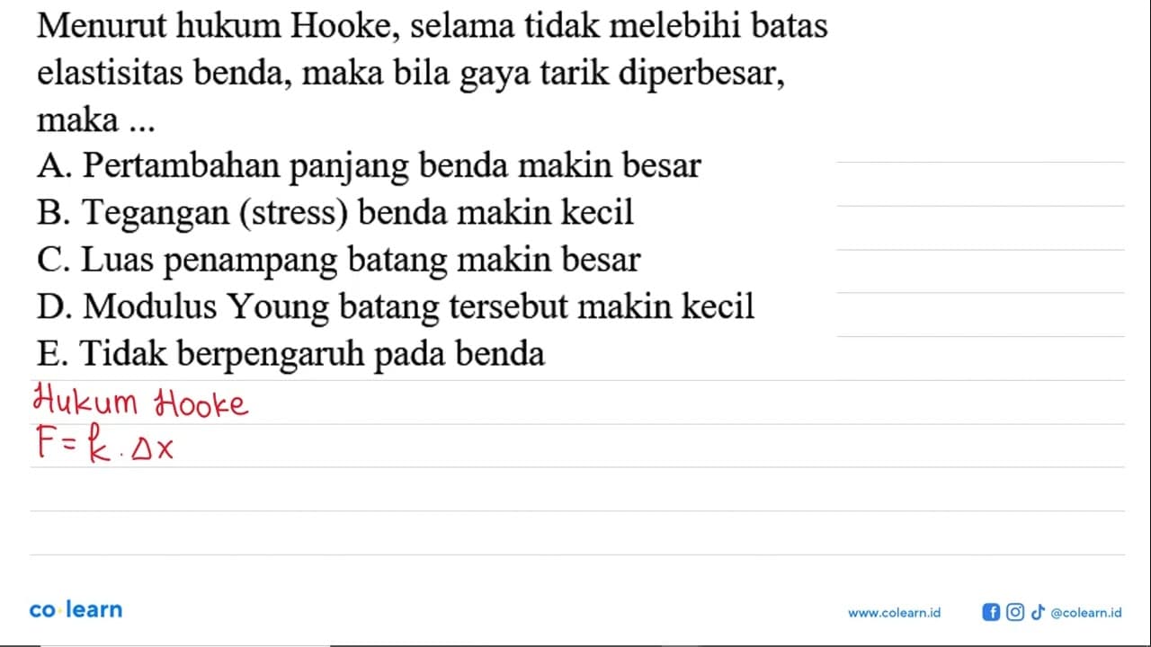 Menurut hukum Hooke, selama tidak melebihi batas