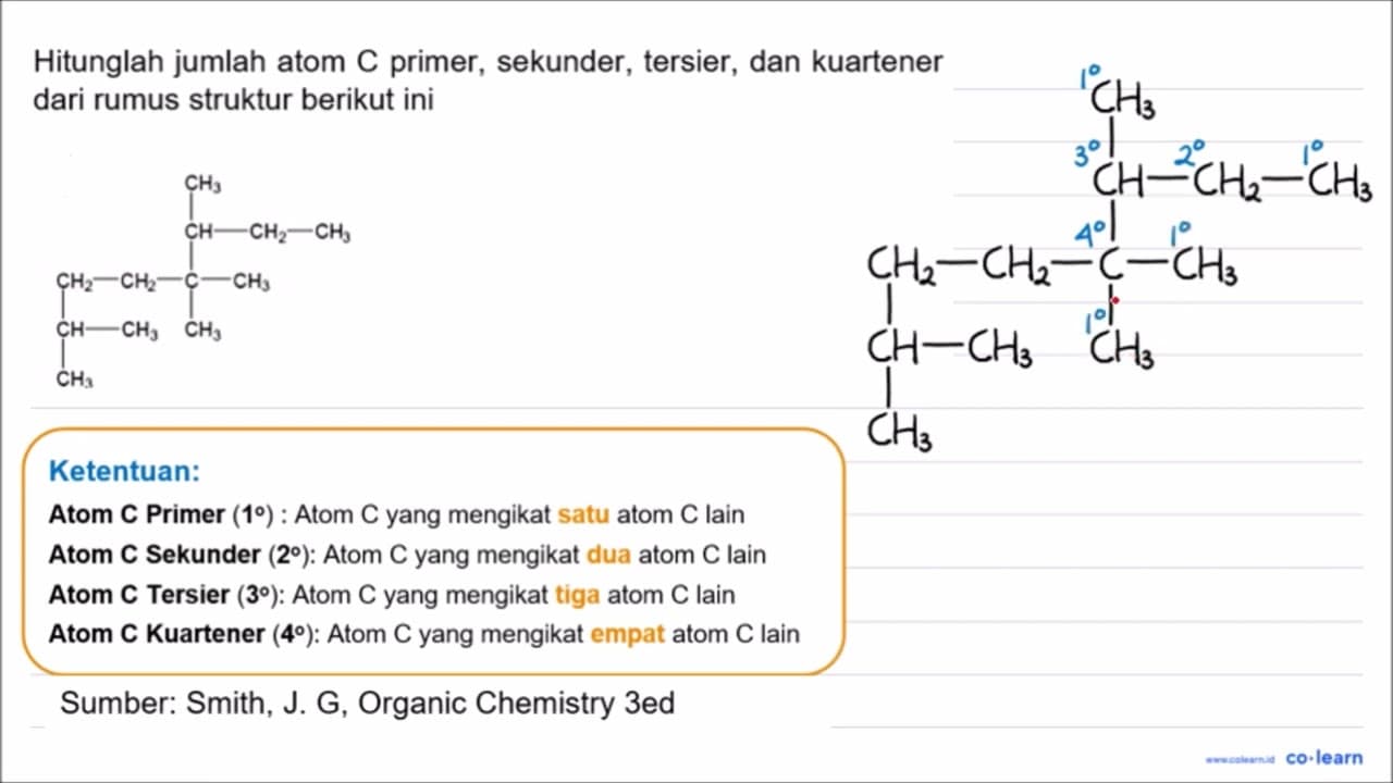 Hitunglah jumlah atom C primer, sekunder, tersier, dan