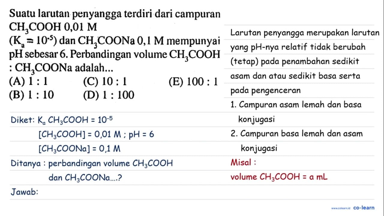 Suatu larutan penyangga terdiri dari campuran CH_(3) COOH