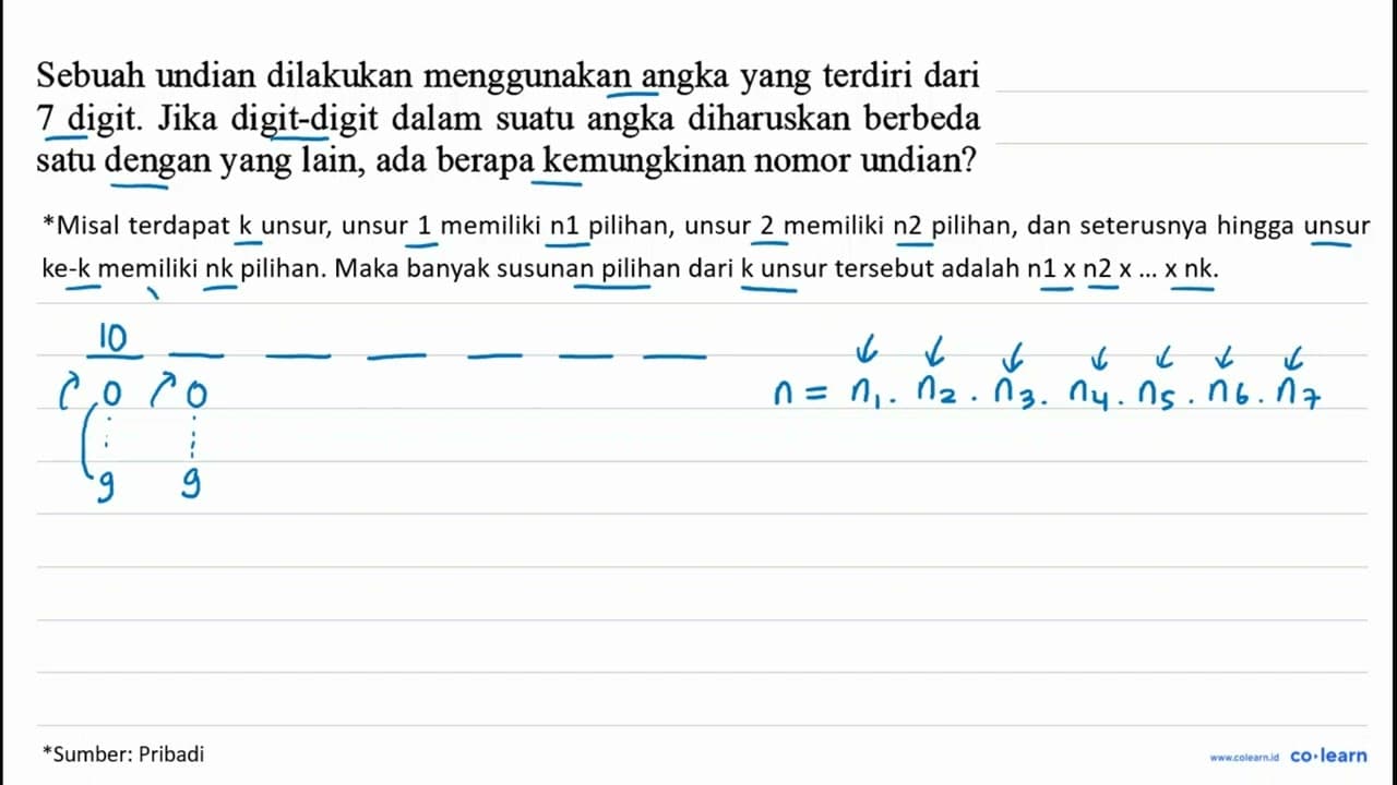 Sebuah undian dilakukan menggunakan angka yang terdiri dari