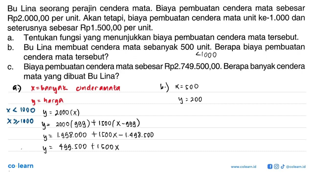 Bu Lina seorang perajin cendera mata. Biaya pembuatan