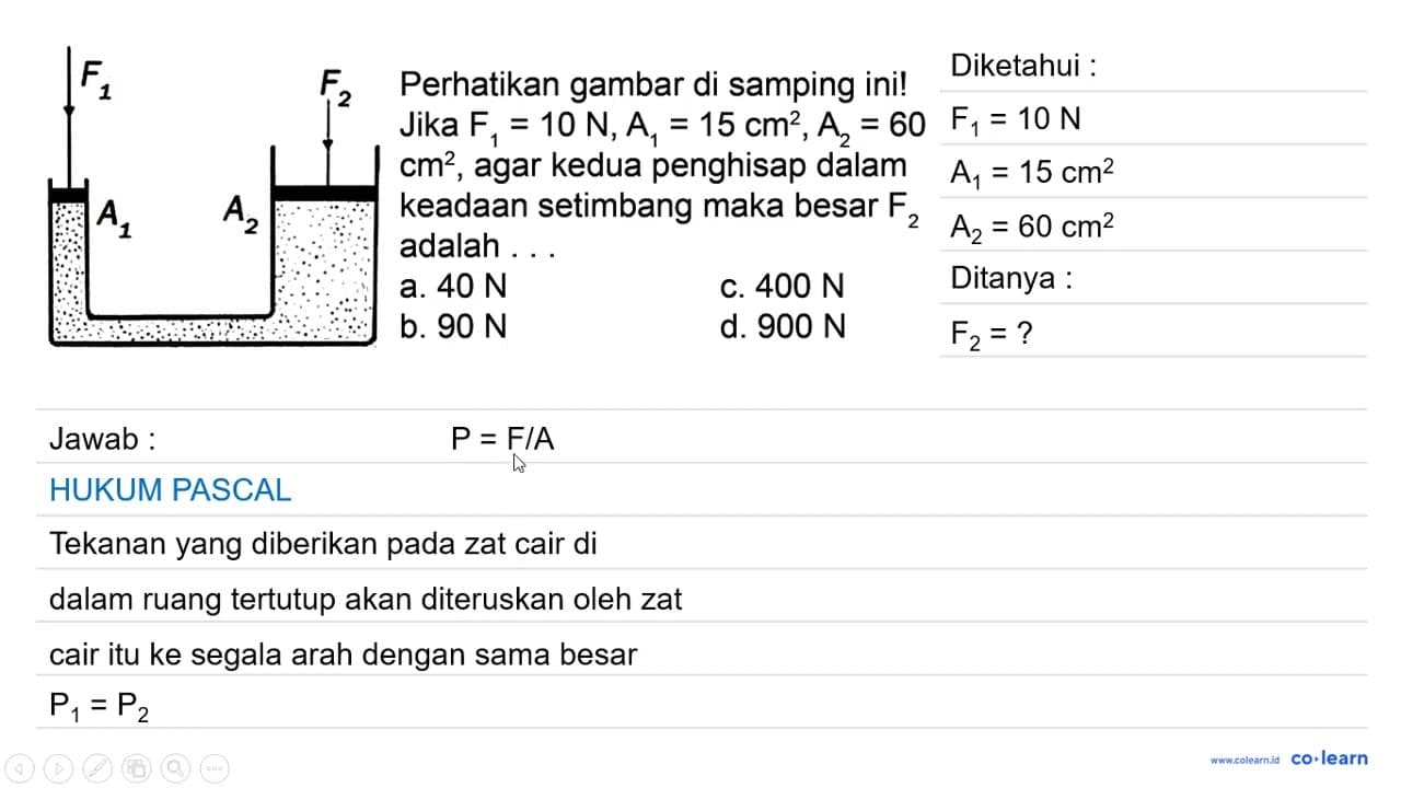 f1 f2 { Perhatikan gambar di samping ini! ) { Jika ) f1=10