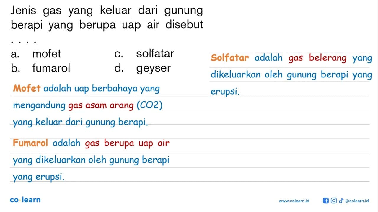 Jenis gas yang keluar dari gunung berapi yang berupa uap