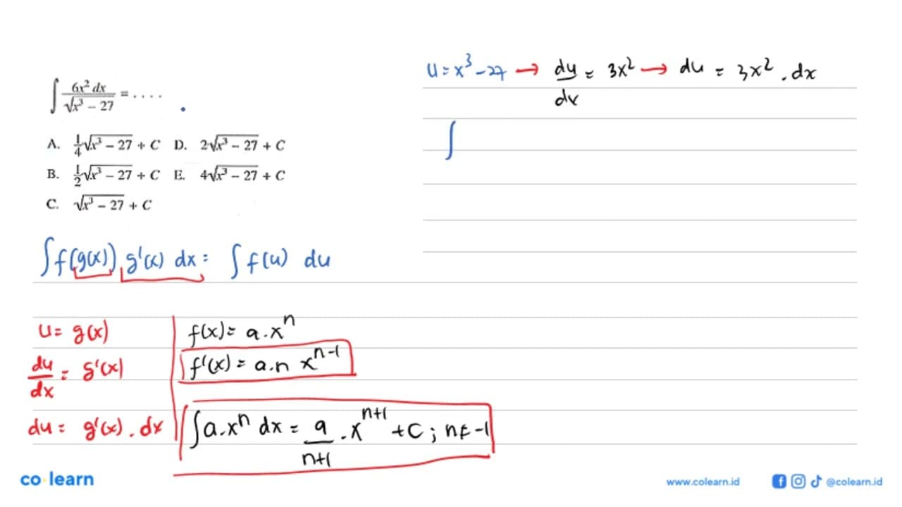 integral 6x^2 dx/akar(x^3-27)=..