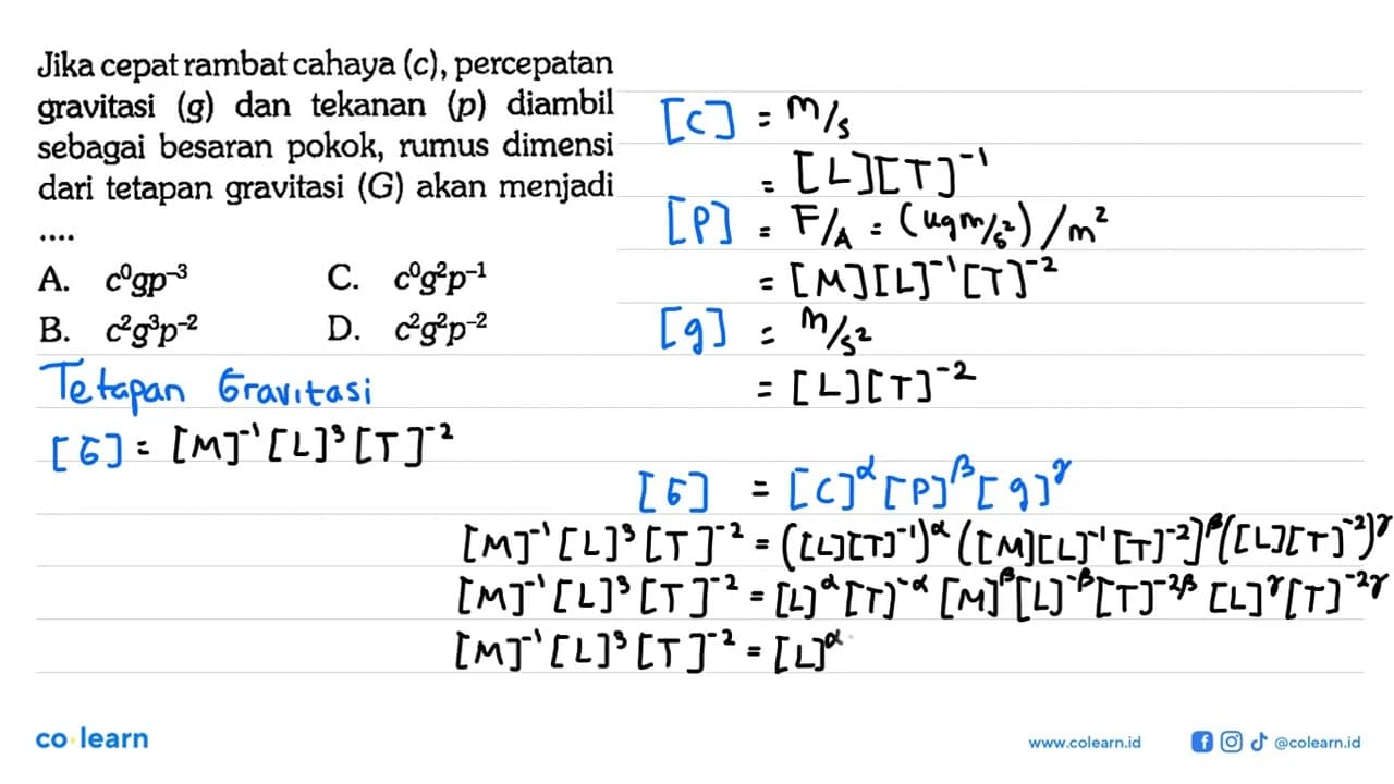 Jika cepat rambat cahaya (c), percepatan gravitasi (g) dan