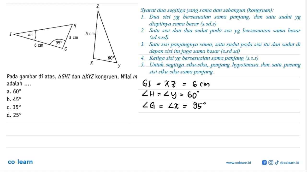 Pada gambar di atas, segitiga GHI dan segitiga XYZ