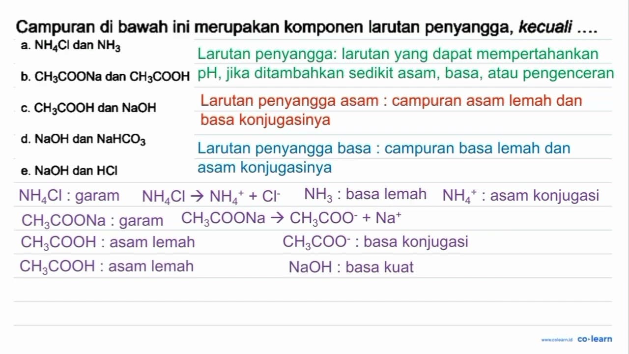 Campuran di bawah ini merupakan komponen larutan penyangga,